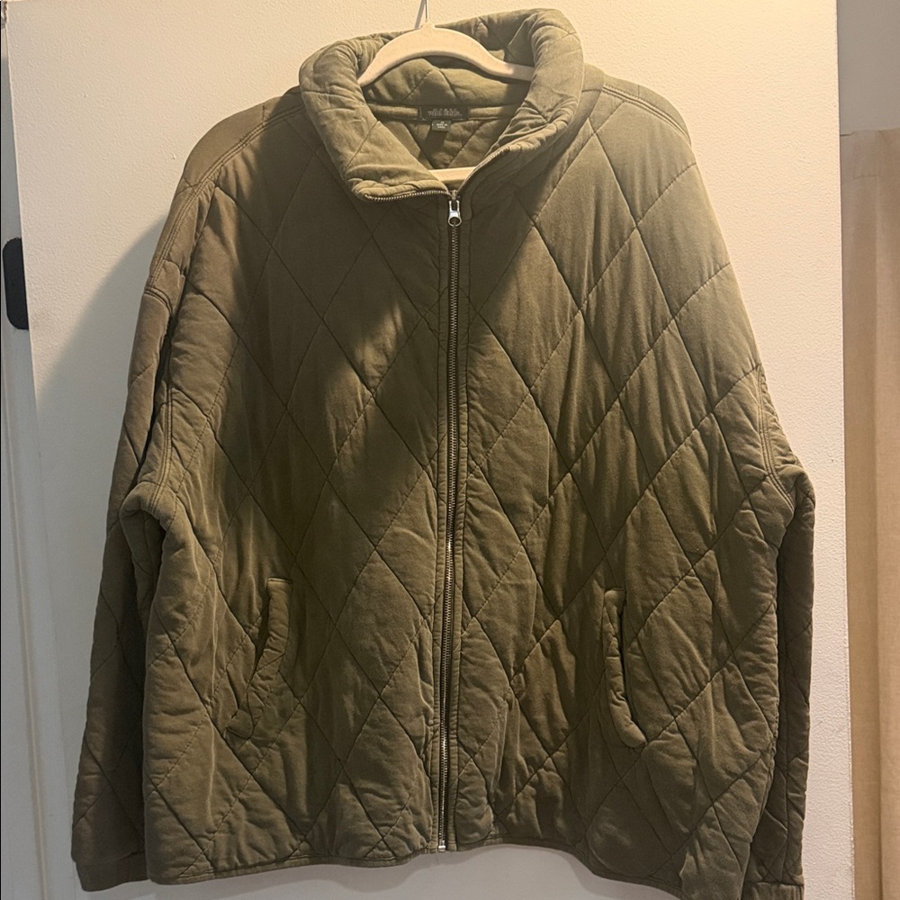 Womens Olive Quilted Puffer Jacket